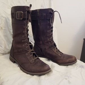 Tall brown Timberland boots
